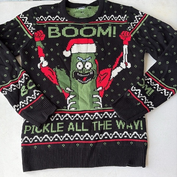 Rick and Morty Boom Pickle Rick Holiday Sweater NWOT Medium - Picture 2 of 4